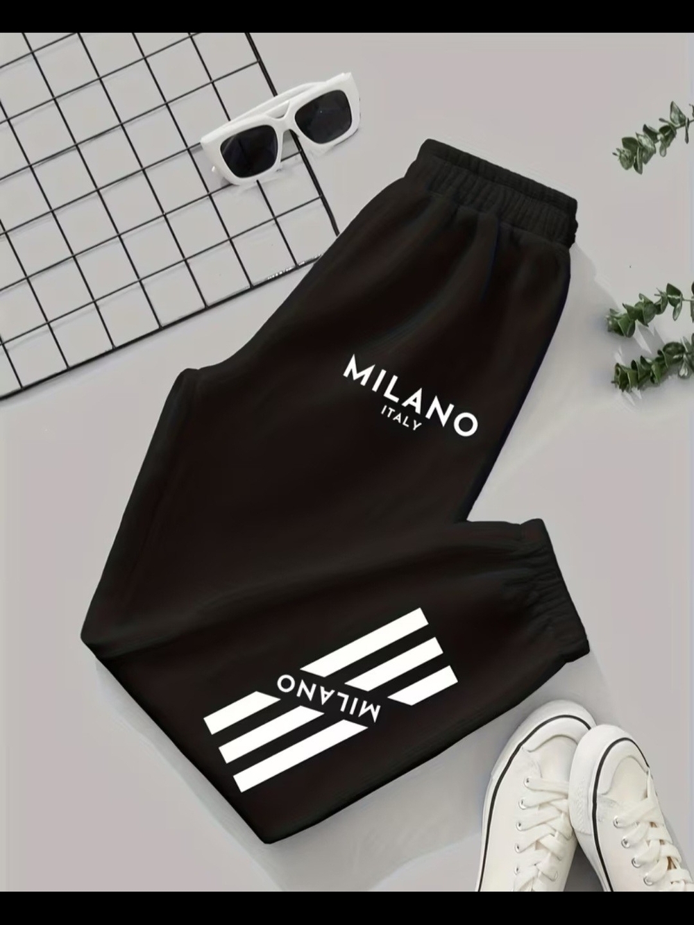 Milano Black Cropped Jogger Pants with White Graphics